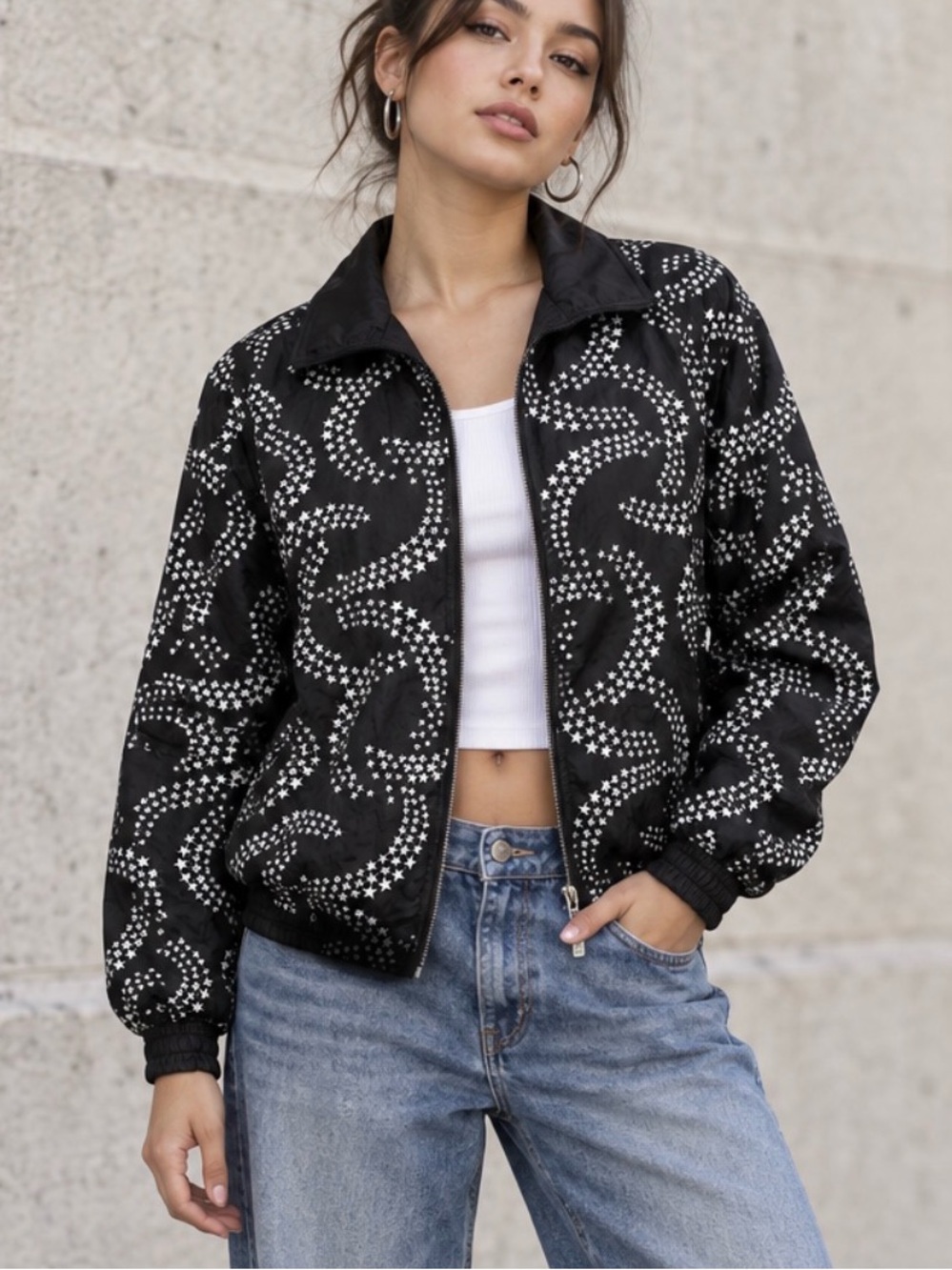 Vintage Women’s Track Bomber jacket Stars sz S New deadstock Hip Hop streetwear